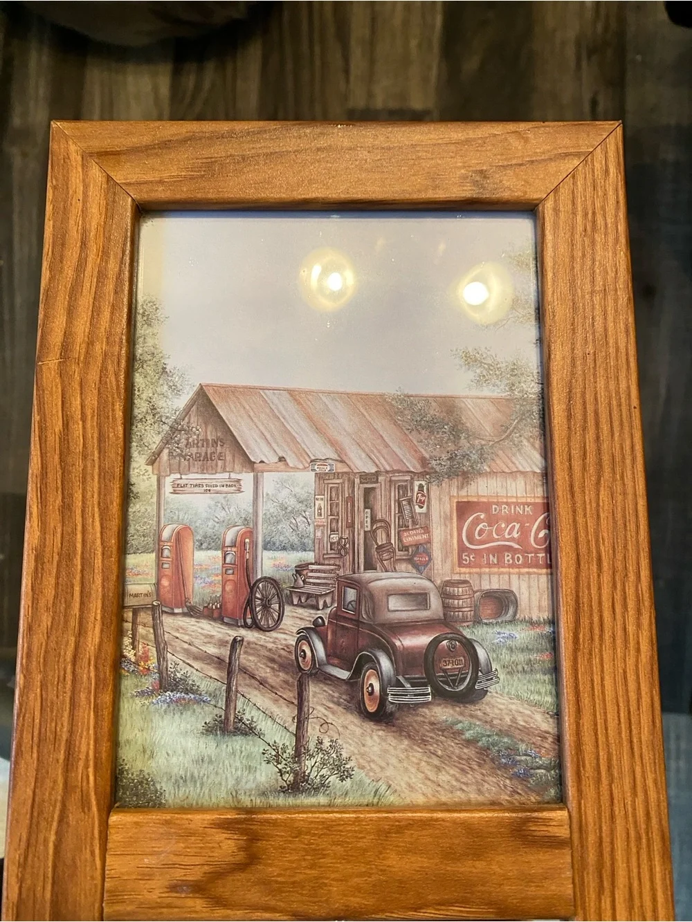 Kay lamb Shannon Wood Frame 2 Section Mirror vintage martins garage picture